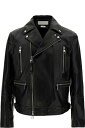 Alexander McQueen レザージャケット レザーマンのジップ付きブラックバイカージャケット
