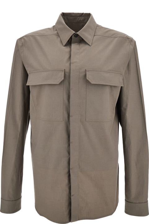Rick Owens シャツ 「ワークシャツ」コットンマンの隠し開閉部付きグレーシャツ