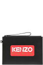 ケンゾー クラッチバッグ メンズ Kenzo バッグ レザーにロゴをプリントしたブラックのクラッチバッグ