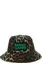 Barbour 帽子 ワックスコットンのダブルロゴパッチとヒョウ柄のブラウンバケットハット 女性(4)