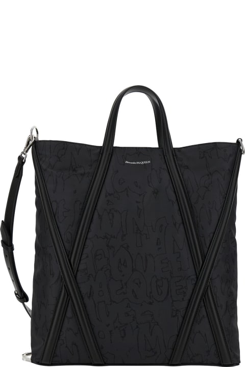 Alexander McQueen トートバッグ 「the Harness」ナイロンマンのロゴディテール付きブラックトートバッグ