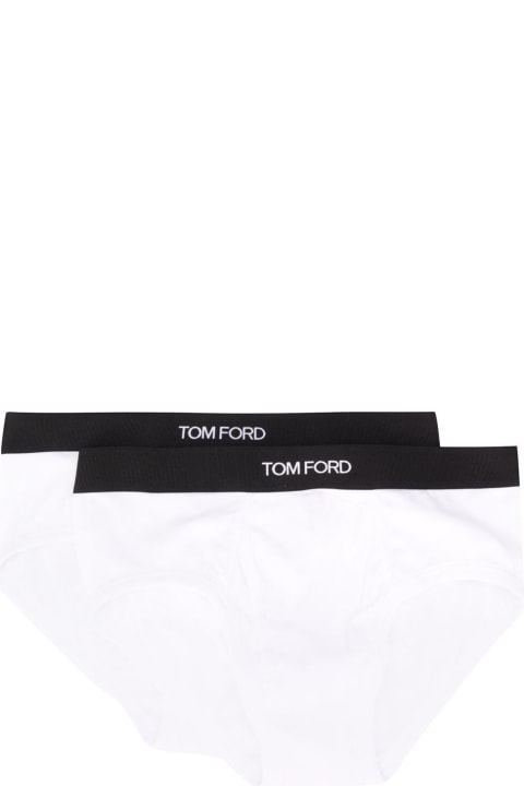 Tom Ford ショーツ 女性用ロゴ入りホワイトコットンブリーフ2枚