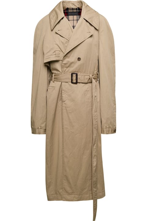 Balenciaga レインコート ベージュ デコンストラクト トレンチ コート マッチング ベルト付き コットン ツイル 女性