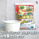 【ポイント2倍★マラソン期間】コージーバスケット アイボリー 資材 20型&花と野菜の培養土 ふかふか仕立て5L 植木鉢 コンパクト 受皿 プランター 送料無料 即納
