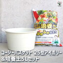 【送料無料】コージーバスケット アイボリー 資材 25型&花と野菜の培養土 ふかふか仕立て5L 植木鉢 コンパクト 受皿 プランター 送料無料 即納