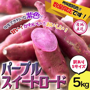 【送料無料】パープルスイートロード【訳ありサイズ見計い 充填時5kg】さつまいも 秋新芋青果 岡山県産 サツマイモ 薩摩芋 さつま芋 紅芋 やきいも 焼芋 焼き芋 焼きイモ 箱売り 希少品種 わけあり 紫芋 ムラサキイモ