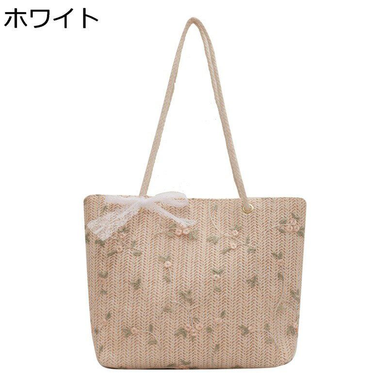 トートバッグ 大容量 刺繍 レディース 編み込み 手提げバッグ リボン 肩掛けバッグ a4サイズ かぎ針編み 鞄 耐久性 おしゃれ シンプル かわいい 少女 高校生 大学生 オールシーズン キャンパス 贈り物