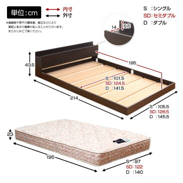 宮棚付きフロアローベッド【-Lepace-リペース（セミダブル）】（羊毛入りデュラテクノマットレス付き）