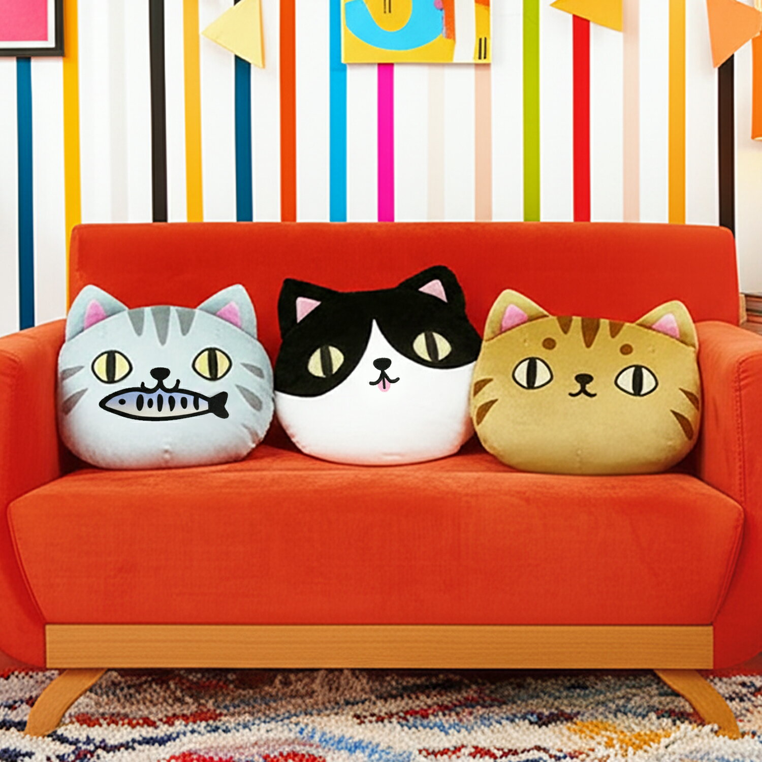 【送料無料】猫 もっちりフェイスクッション 3兄弟 ネコ ねこ ハチワレ ぶち サバトラ ギフト 誕生日プレゼント