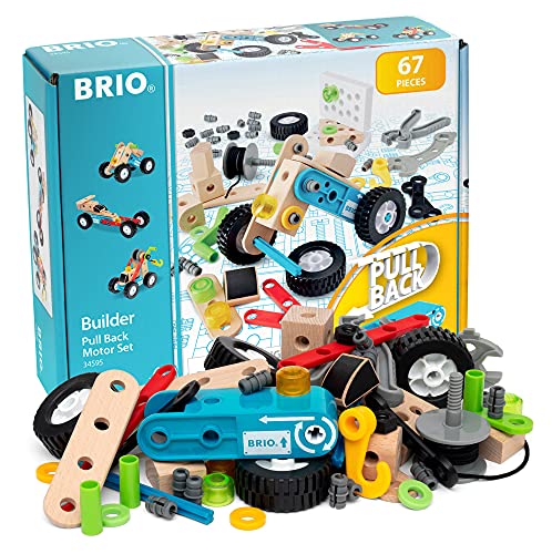 BRIO（ブリオ） ビルダー プルバックモーターセット 34595電池を使わずに、BRIOビルダーシリーズに走る要素を加えることができます。プルバックモーターセットのほか、大きなタイヤやフック、ワイヤーリールなどの部品と組立てガイドの全67ピース。創造力をはばたかせて、さあ、組み立てましょう！対象年齢：3歳から商品紹介 創造力をはばたかせて組み立てよう! 34595 ビルダー プルバックモーターセットは、電池を使わずに、BRIOビルダーにスピードと楽しさを加えることができます。プルバックモーター、大きなゴム製の車輪、ワイヤー付きクランク、多数の木製・プラスチック製の組み立て部品、ツール、ヒント集を含む67ピースの部品が付属しています。 さあ、組み立てましょう! 対象年齢:3歳から 製品の色は実物と異なることがあります。製品の仕様、構成は変更することがあります。 安全警告 保護者のもとで遊ばせてください。 小さな部品を口に入れないでください。窒息などの危険があります。 誤飲の危険がありますので、3歳未満のお子様には絶対に与えないでください。 投げたり振り回す等、乱暴な遊び方をしないでください。 破損、変形など危険な箇所がある場合は使用しないでください。