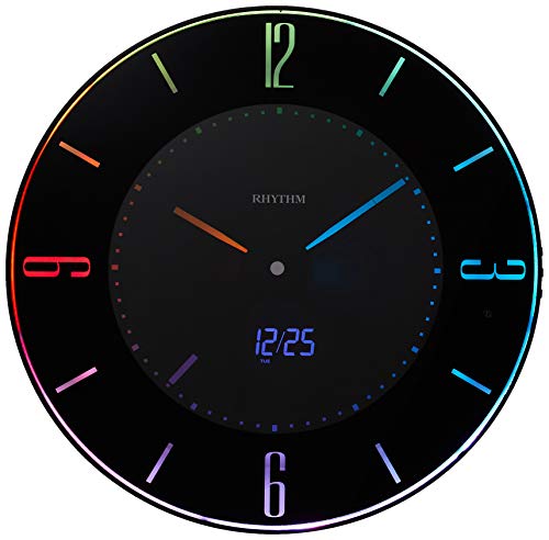 リズム(RHYTHM) 掛け時計 置き時計 電波時計 365色 LED 推し色 変更機能付き 黒 イロリア (Iroria) 8RZ197SR02 φ27x2.1cm
