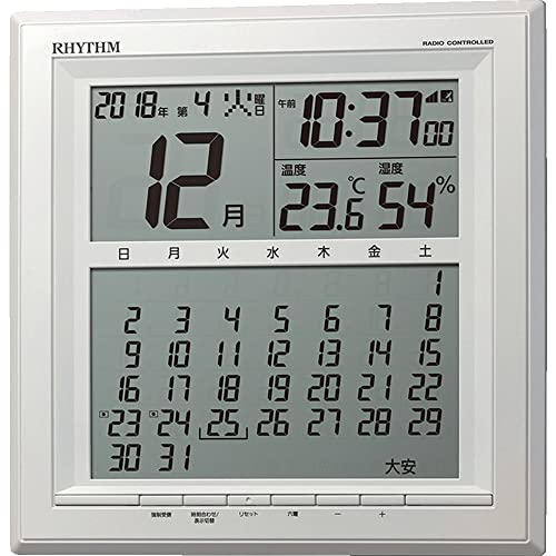 リズム(RHYTHM) 掛け時計 電波時計 置き掛け兼用 カレンダー 温度 湿度 表示付き 白 27.9x27.9x3cm 8RZ205SR03