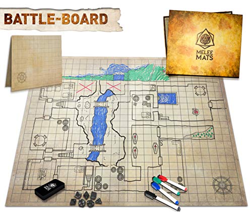The Original Battle Grid Game Mat - 70cm x 60cm - Dungeons and Dragons - Dry Erase Square & Hex Grids - RPG Miniatures Map - DnD 5th Edition Table Top Dice Set - Wizard of the Coast Starter & Master