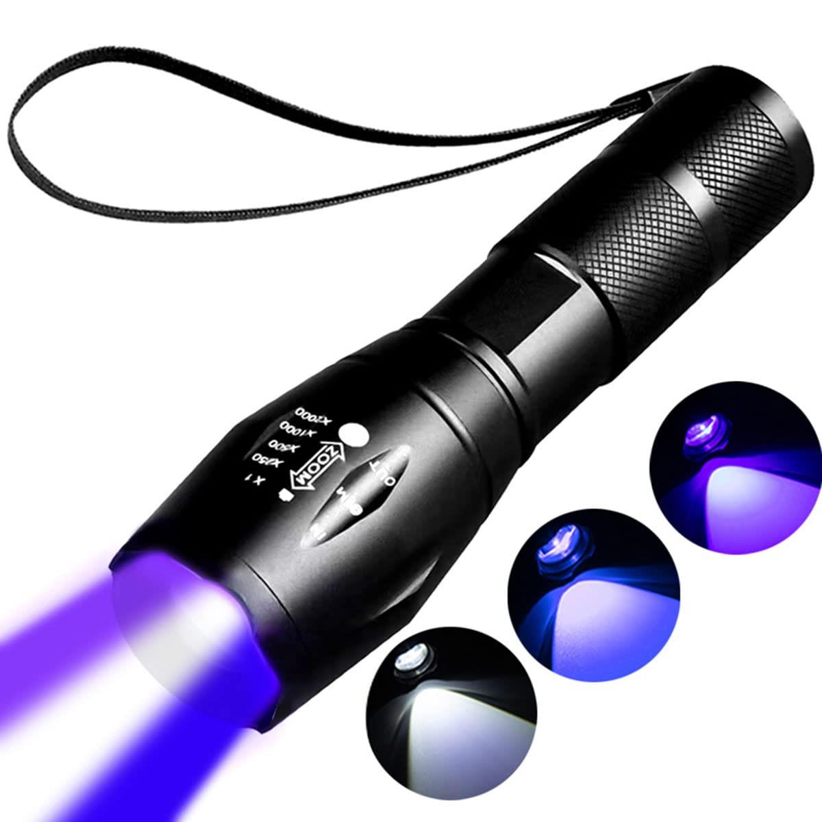 充電可能なブラックライト 蛍光灯 395紫外線 強力懐中電灯、ブルーライト釣りライト、 ブルーライト血..