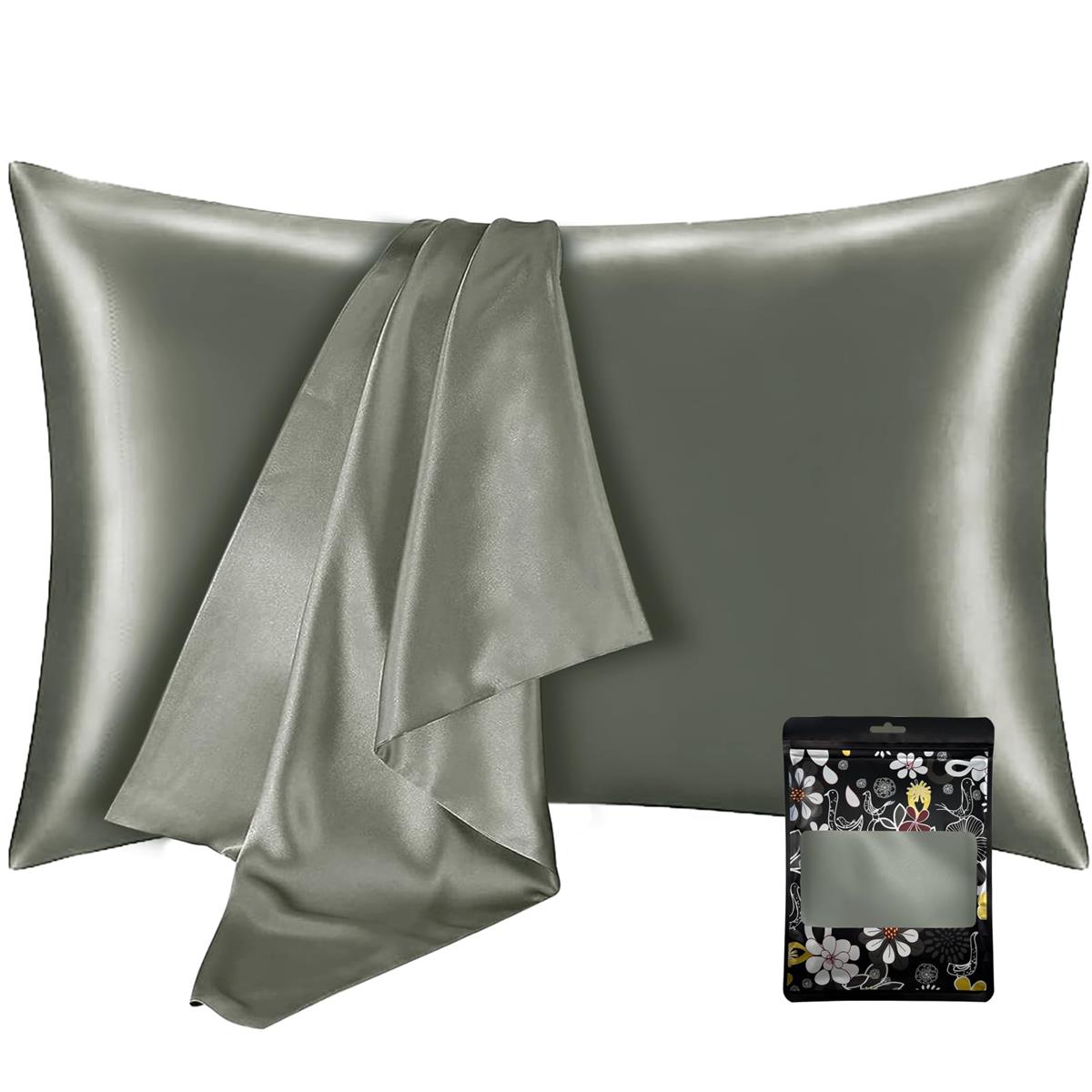 枕カバー 贅沢 両面サテン すべすべ まくらカバー 封筒式 ピローケース 洗える 寝癖軽減 抗菌防臭 美髪 うるつや髪 敏感肌に優しい おしゃれ ギフト 贈り物 四季適応 サラサラ プレゼント最適【パールグレー 63*43cm 1枚】枕カバー