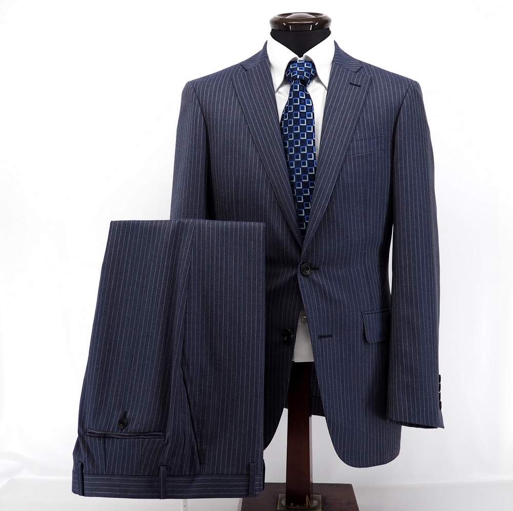 春夏 スーツ シングル ノータック ブルーステッチ スーツ L(48) サイズ ネイビー（紺） ロンナー 日本製 メンズ カジュアル 男性 40代 50代 60代 70代