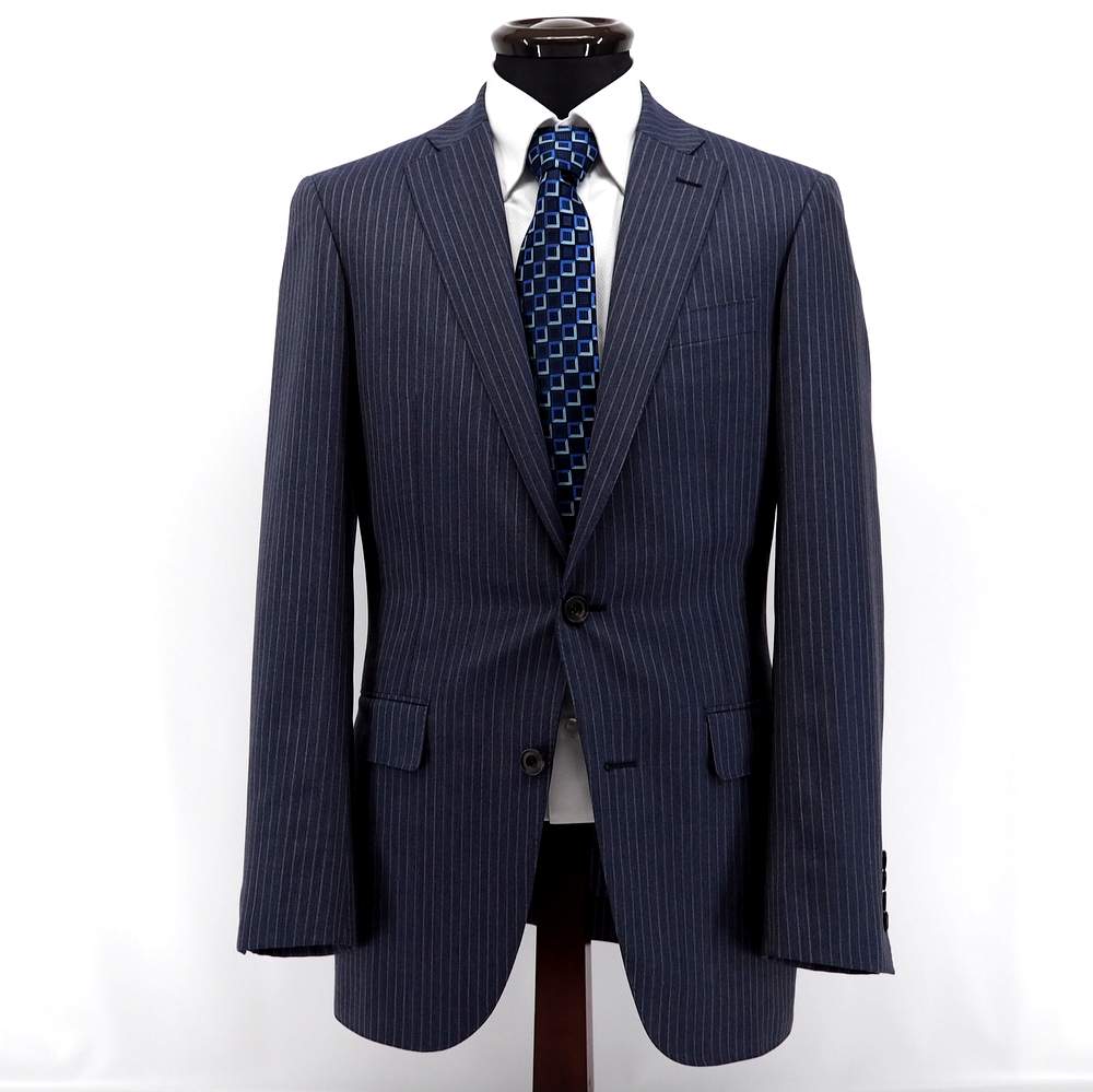 春夏 スーツ シングル ノータック ブルーステッチ スーツ L(48) サイズ ネイビー（紺） ロンナー 日本製 メンズ カジュアル 男性 40代 50代 60代 70代