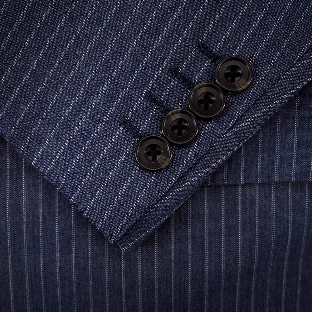 春夏 スーツ シングル ノータック ブルーステッチ スーツ L(48) サイズ ネイビー（紺） ロンナー 日本製 メンズ カジュアル 男性 40代 50代 60代 70代