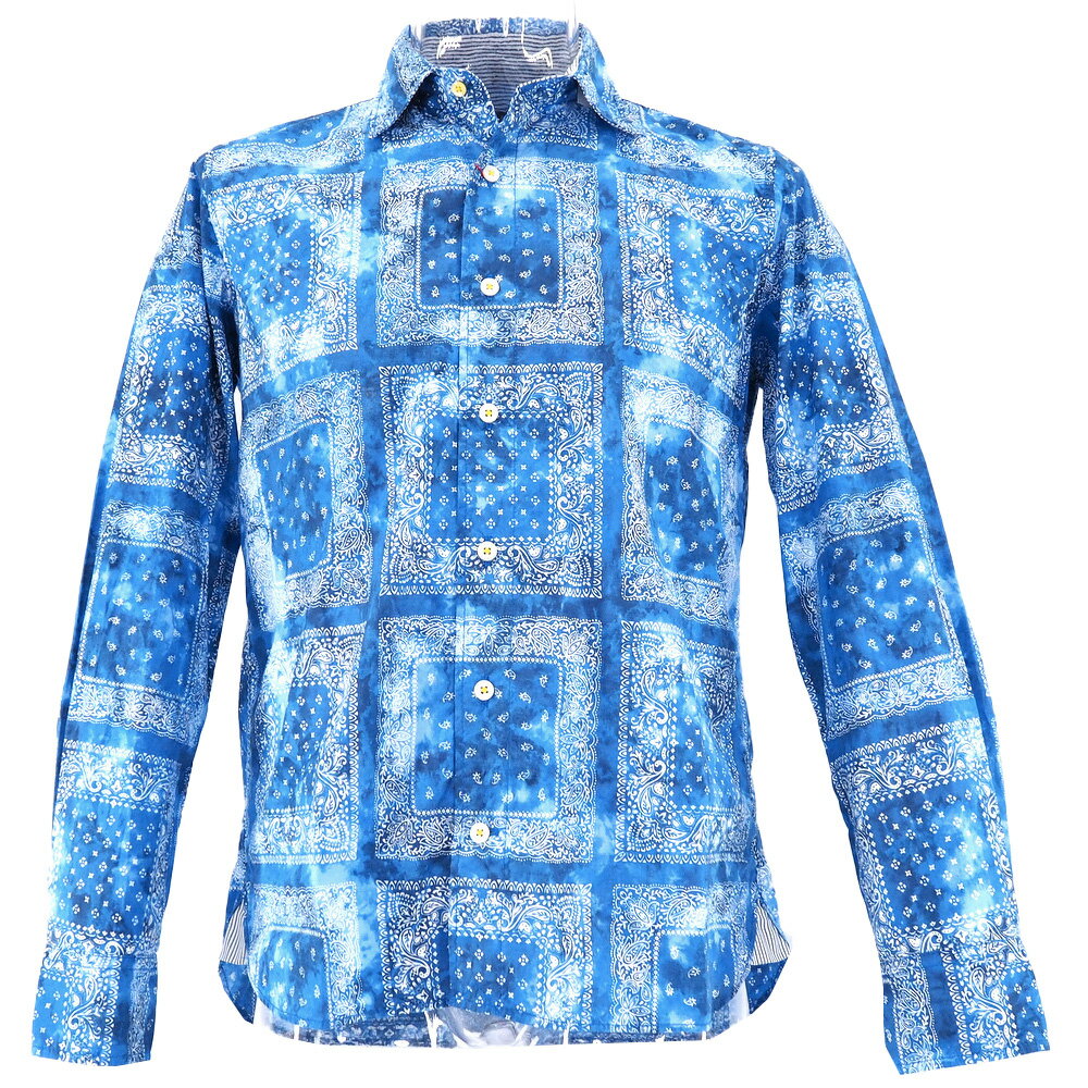 ラウラフェリーチェ 春夏 シャツ 長袖 セミワイドカラー ブルー 青 M/L/LL/3L サイズ メンズ カジュアル 男性 40代 50代 60代 70代 LAURA FELICE MILANOのサムネイル