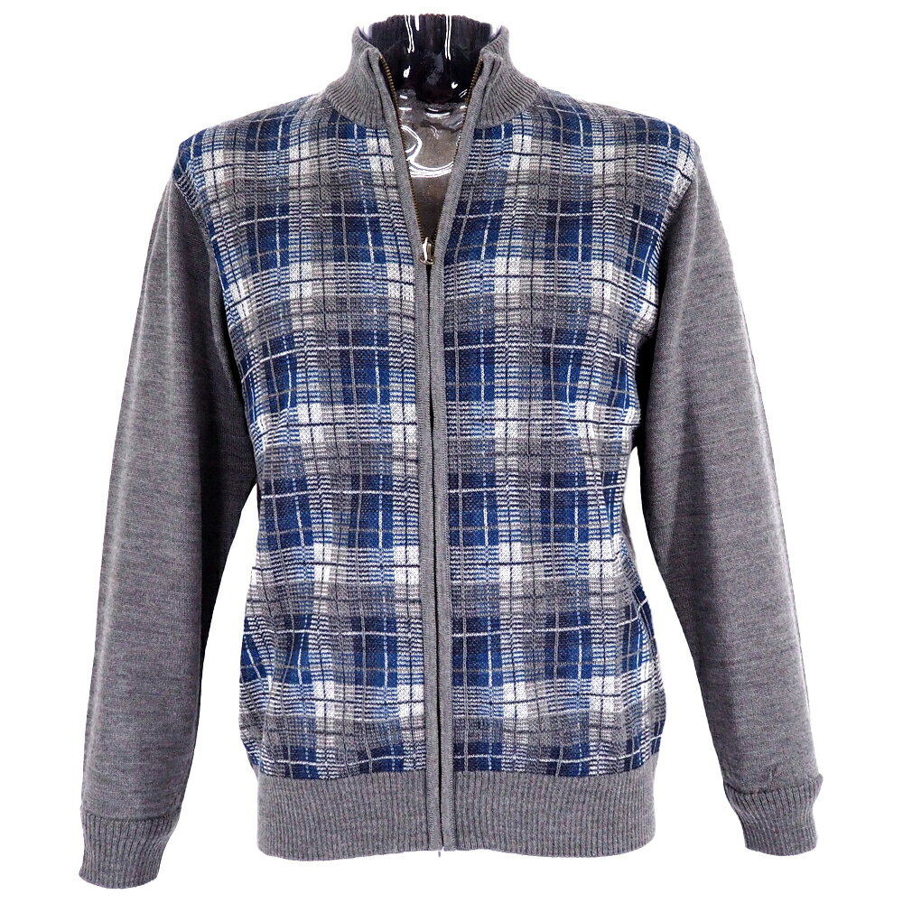 メンズセーター前ジップ軽量で柔らか...