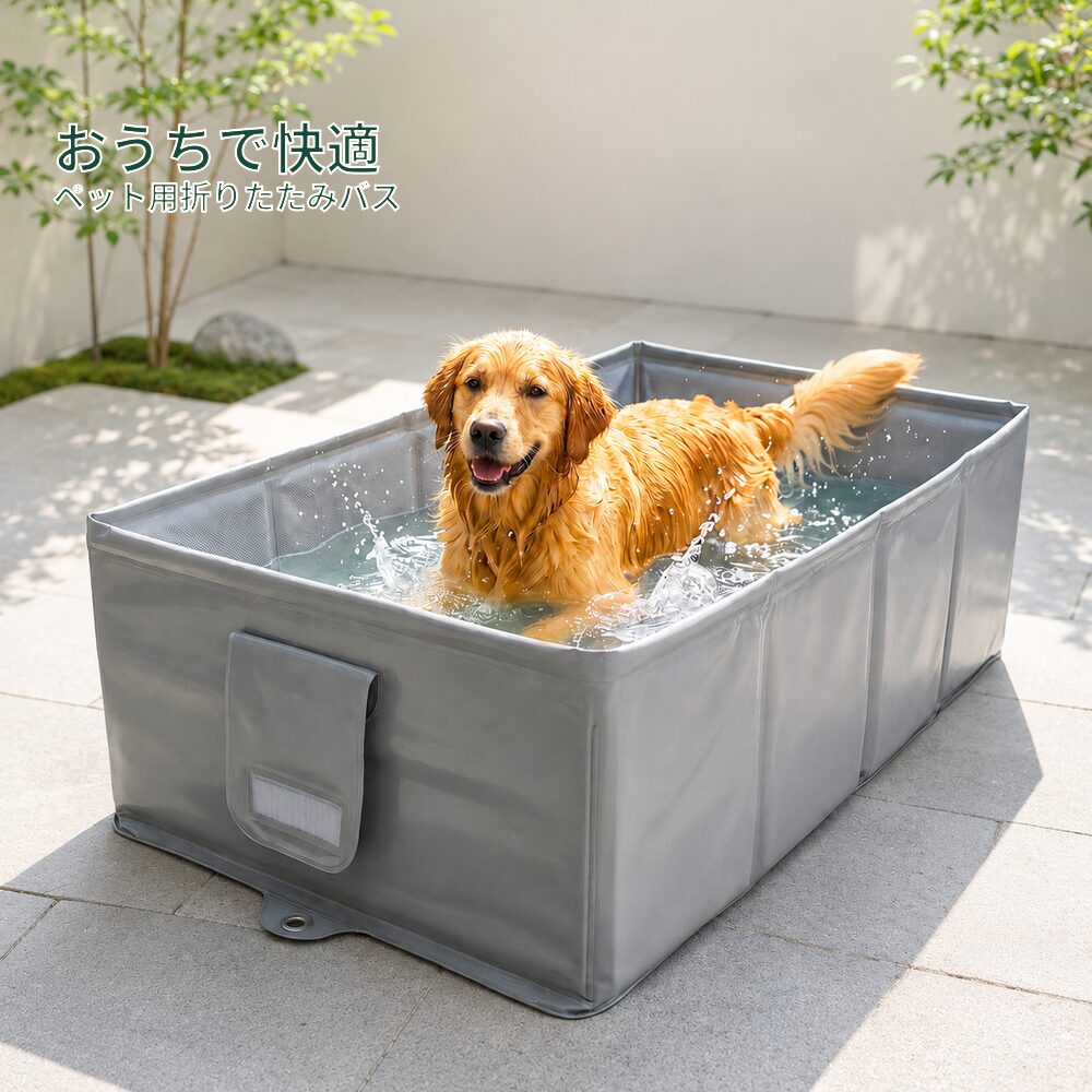 ペット用 折りたたみバスタブ 犬用プール スクエア型 ペットバス 洗い桶 水遊び お風呂 足洗い 収納便利 持ち運び