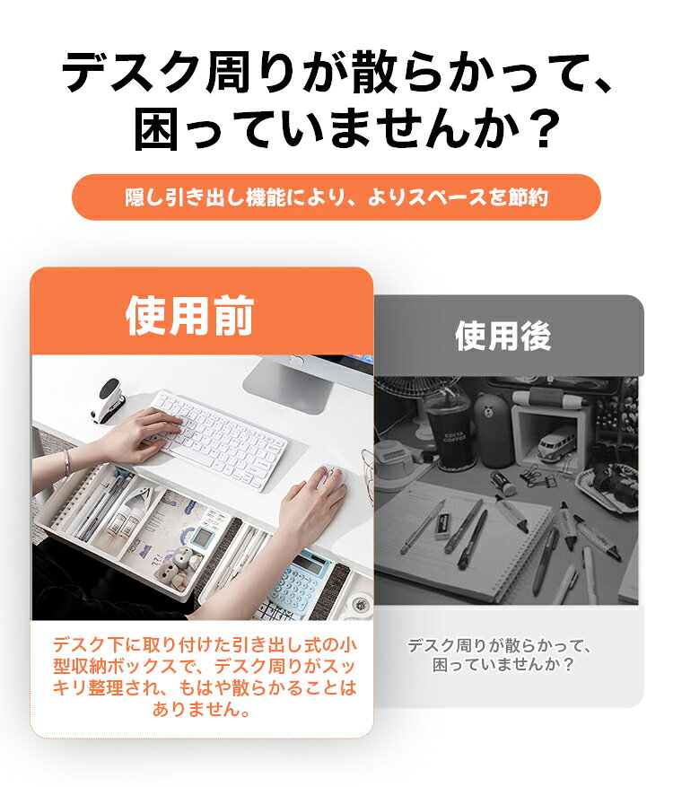 ＼お買い物マラソン！P5倍UP&10%OFFクーポン／1個/2個セット デスク下 収納ボックス 引き出し 机下 両面テープ付き 取り付け 後付け 引き出し式 テーブル ミニ 小物入れ 隠し 収納ケース デスク下収納 粘着式 収納整理 机下収納 収納ホルダー 工具不要 強力粘着 小物置き