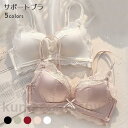 THOM WILLS ブラ ノンワイヤー レディース ブラジャー 盛れる 可愛い サテンブラ 胸を大きく見せる レース付 下着 脇高 3/4カップ ダブルベルト...