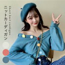 THOM WILLS ニットカーディガン レディース ショートカーディガン カーディガン ショート丈 長袖 Vネック ボタン付き リブニット リブ お洒落 プレ...