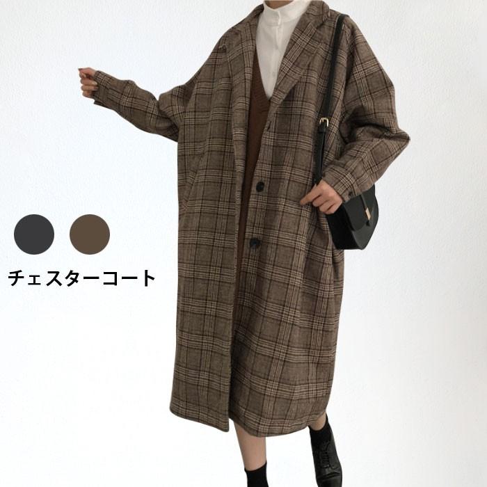 THOM WILLS グレンチェック レディース チェスターコート チェック柄 チェスター 長袖 Vネック コート アウター 薄手 厚手 裏地付き ポケット付き ゆったり 秋新作 バレンタイン プレゼント