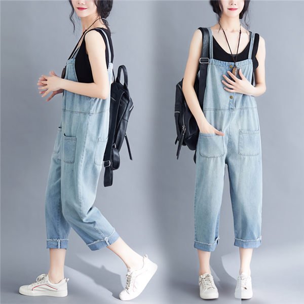 THOM WILLS サロペットデニムパンツ レディース ジーパン ポケット付き カジュアルパンツ ズボン 太め ゆったり 可愛い クラシック バレンタイン プレゼント