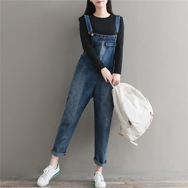 THOM WILLS サロペットデニムパンツ レディース ジーパン ジーンズ オーバーオール 九分丈 スリム デニム 色むら シンプル バレンタイン プレゼント
