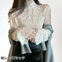 THOM WILLS 総レーストップス レディース Tシャツ 総レースTシャツ 総レース 花柄レース フラワーレース 透け感 長袖 ハイネック ゆったり インナー 冬新作 バレンタイン プレゼント(4)