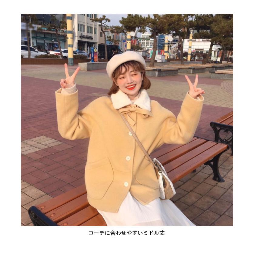 THOM WILLS ステンカラーコート レディース コート ボア襟 長袖 チェスター ミドル丈 ミドルコート アウター コート ジャケット ポケット付き バレンタイン プレゼント 3