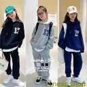 新生活 子供服 ジャージ レジャー セットアップ2点セット キッズ スポーツウェア 女の子 運動着 上下セット パーカー パンツ 長袖スウェット プリント 通学...