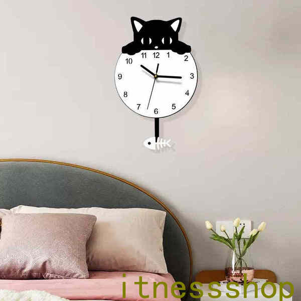 壁掛け時計 掛け時計 おしゃれ 振り子時計 クロック 猫型 新生活応援 木製 インテリア 金属 壁掛け モダン 北欧 新築祝い 電池 静音 プレゼント