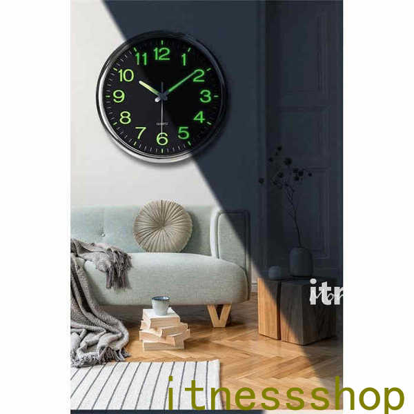 壁掛け時計 掛け時計 夜光 おしゃれ ウォールクロック クロック 夜光 電池 静音 夜光る 夜でも見える 静か 蓄光塗料 PVC プレゼント