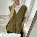 新生活 ニットベスト ベスト レディース Vネック 前開き ケーブル編み ノースリーブ ニット ニットチョッキ ゆったり カジュアル 無地 春 秋 冬 新作
