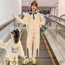 THOM WILLS 新生活 セットアップ 子供服 長袖 ジャージ 2点セット ホワイト パーカー 女の子 パンツ 韓国子供服 ジャージ キッズ 上下セット シ...