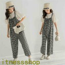 THOM WILLS 新生活 セットアップ サロペット 子供服 2点セット Tシャツ+サロペット チェック柄キッズ 女の子 韓国子供服 上下セット ワイドパンツ...