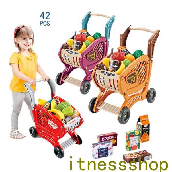 ショッピングカート おもちゃ 42ピース お買い物カート 子供 手押し車 知育玩具 買い物のゲーム スーパーマーケット子供用 子供向け こども 子ども キッズ ...