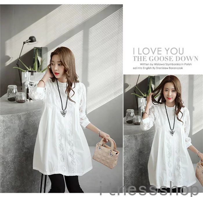 新生活 チュニック ワンピース ロングシャツ シャツ 白シャツ ブラウス レディース 春夏 シャツワンピ レース 切替 シャツワンピース 体型カバー 着痩せ おしゃれ 女性らしい 白 ホワイト