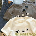 レディース トップス Tシャツ 動物柄 パンダ 半袖 綿 シンプル おしゃれ 春 夏 無地 カジュアル uネック おしゃれ グレー ホワイト ファッション
