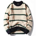 THOM WILLS セーター メンズ 新作 秋冬 ニットセーター 体型カバー 丸首 長袖 縞 メンズファション 個性的 長袖セーター ボーダー柄