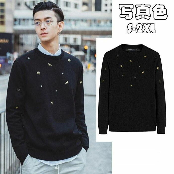 THOM WILLS ニットセーター メンズ ニット 丸い襟 長袖 無地 刺繍 ニットセーター 厚手 カジュアル 暖かい ファッション 防寒 保温 新作 秋冬 20代30代40代