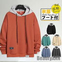 THOM WILLS パーカー メンズ トップス プルオーバーパーカー スウェット 配色 秋服 春服 フード付 長袖 重ね着 レイヤード ゆったり スポーツ ア...