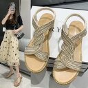 サンダル レディース 履きやすい 夏 サンダル ストラップサンダル 厚底靴 ウェッジソール グラディエーター キラキラ ぺたんこ 歩きやすい 美脚 大人 新作 ...