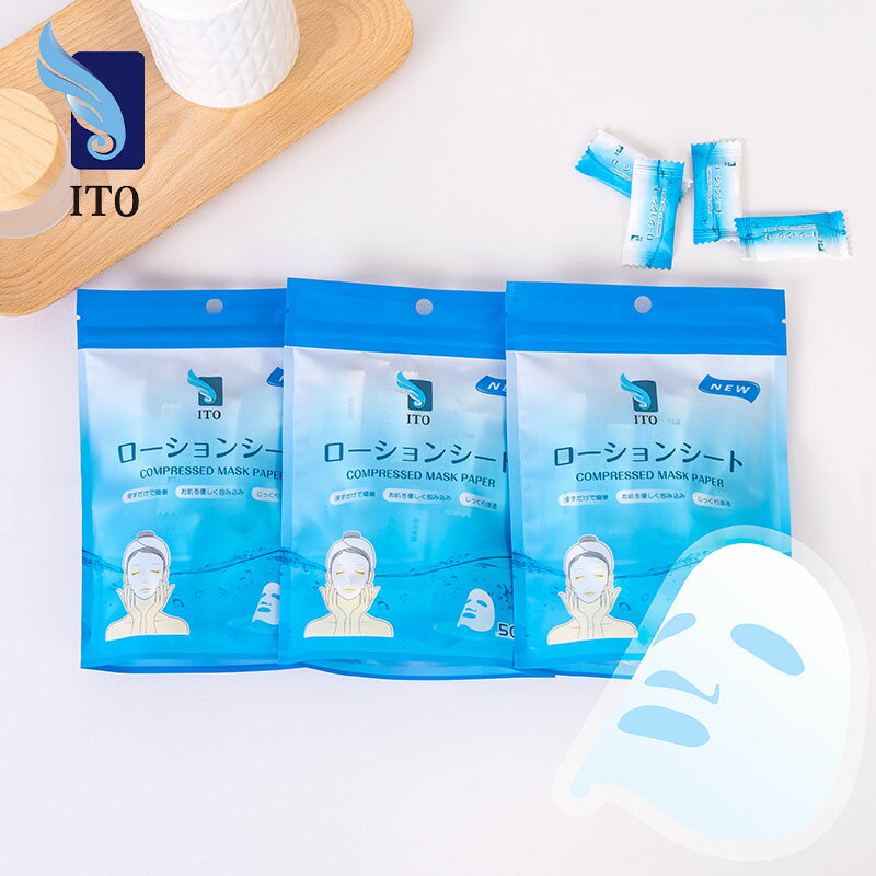 ITO ローションシート 【50個入×3袋セット】圧縮 シートマスク コットンパック フェイスマスク パック 携帯用 旅行 温泉 トラベル 使い捨て 摩擦レス コンパクト 圧縮マスク 圧縮パック フェイスパック 自作マスク 高温滅菌 コインマスク 自分に合う 自作シートマスクのサムネイル