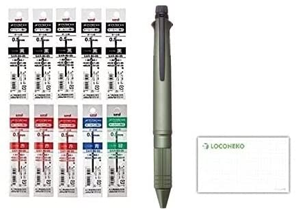 【セット買い】三菱 多機能ペン ジェットストリームMetal 4＆1 MSXE5-2000A 本体 + 替芯（黒5・赤3・青1・緑1）+ロコネコ試筆カードセット (ダークグリーン)