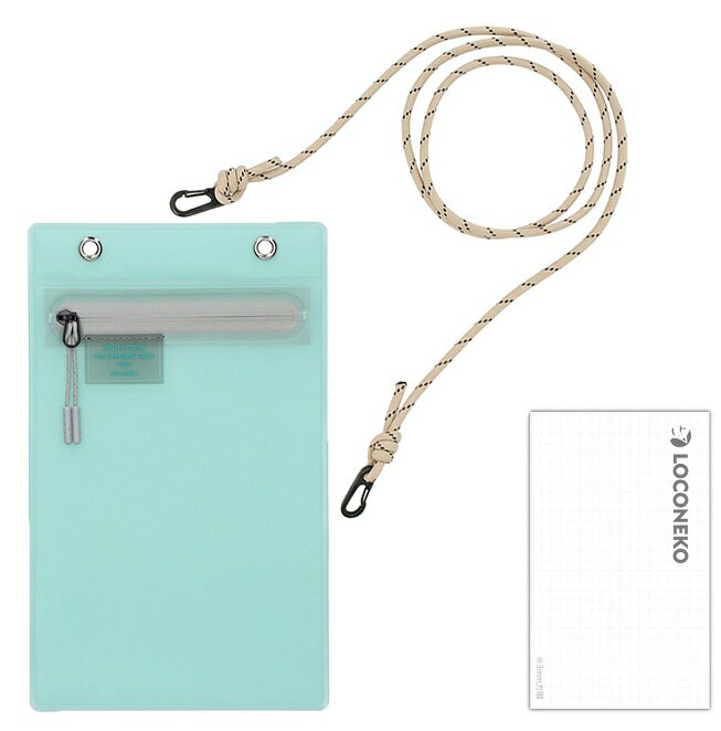 デルフォニックスインナーキャリングスマホポーチ【ミント】&ショルダーストラップコード【ベージュ】ロコネコ用紙付きセット