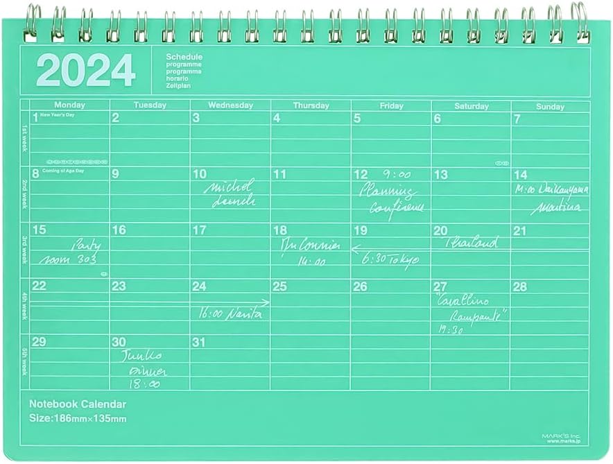 マークス 2024年 ダイアリー 1月始まり 月始 ノートブックカレンダーS ミント 24WDR-NB2-MI